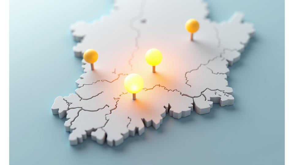 대전 및 충청권 지도에 성공 사례가 있는 지역에 핀이 표시되어 있다.